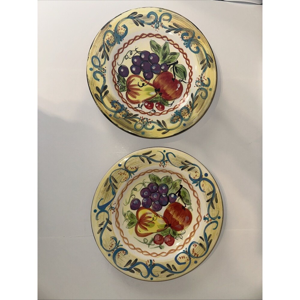 Tabletops Fruit O Plenty Apple Pear Grapes Scrolls Dinner Plate Set Of 2